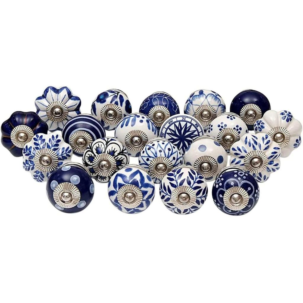 Керамические ручки World Дверные ручки для ящиков Винтажные Ручной работы Синяя мандала Ручка для шкафа для кухни Гардероб Мебель (Синий, Упаковка из 6 штук)