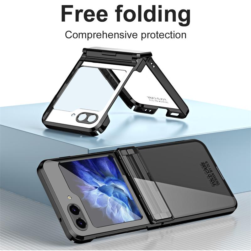 Для Чехол для телефона Samsung Galaxy Z Flip 7 6 5 4 3 5G Модный Электролитическое покрытие Прозрачный Шарнир Складывающийся Ударопрочный Защитный Чехол