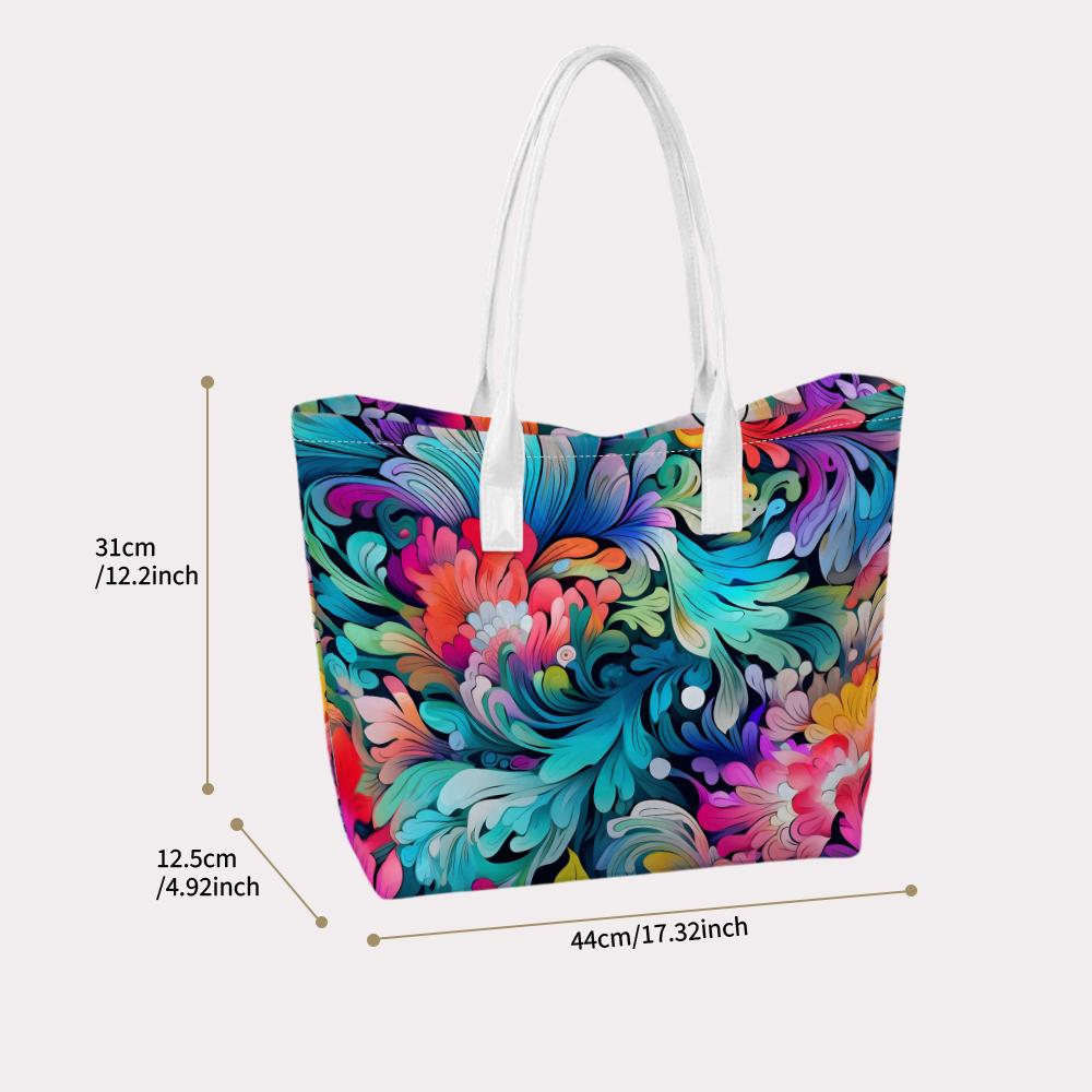 Colorful Floral Pattern Women Tote Bag Large Capacity Casual Portable Daily Commute Shoulder Bag for Shopping Travel Outdoor Use