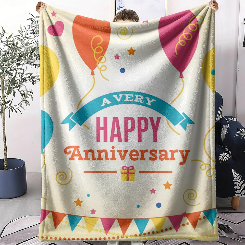 Happy Anniversary Throw Soft Flannel AC Blanket Lightweight Summer Nap Throw Cozy Blanket for Sofa Bed Travel Home