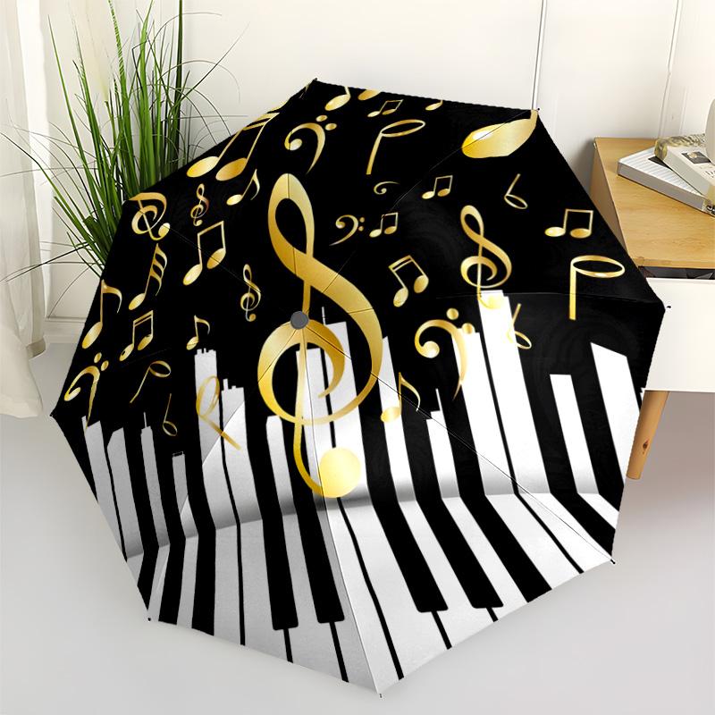 Music Notes Piano Keys Outdoor Automatic Umbrella Retractable Design with 8-Rib Durability Sturdy Construction for Outdoor Daily Use