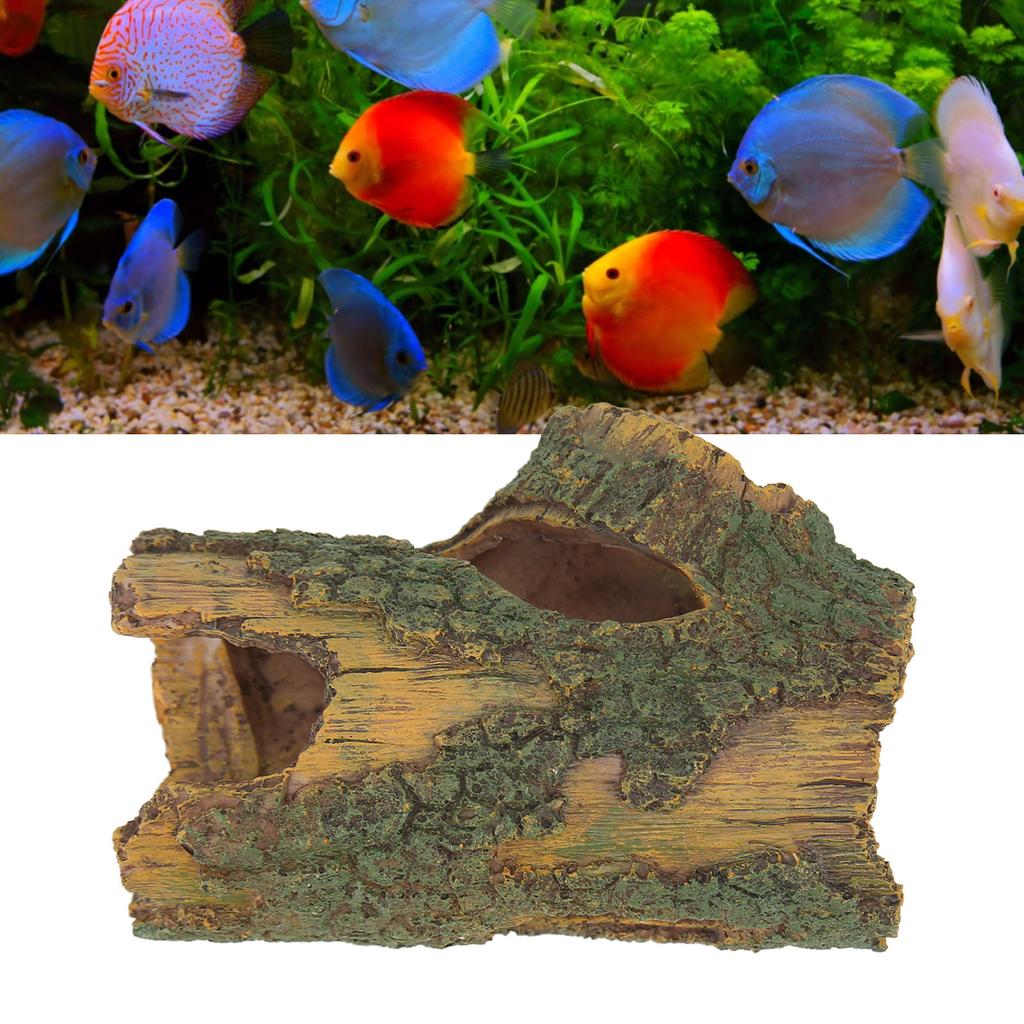 Wood Aquarium Ornament Simulation Resin Fish Artificial Tree Hole Ornament for Aquascaping