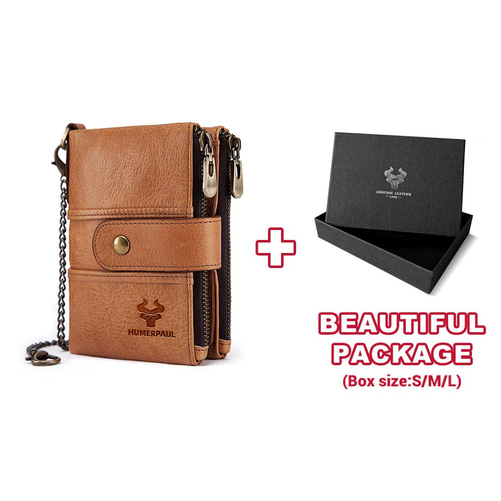 Humerpaul Мужские кошельки из натуральной кожи RFID, небольшой короткий держатель для карт с цепочкой для монет, мужская сумка для денег, качество