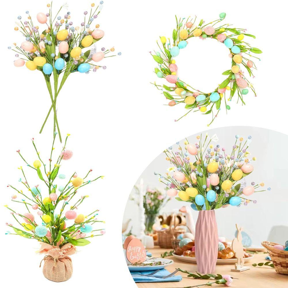 2025 Easter Artificial Egg Flower Branch Simulation Berry  for Vase Easter Party Home Decors