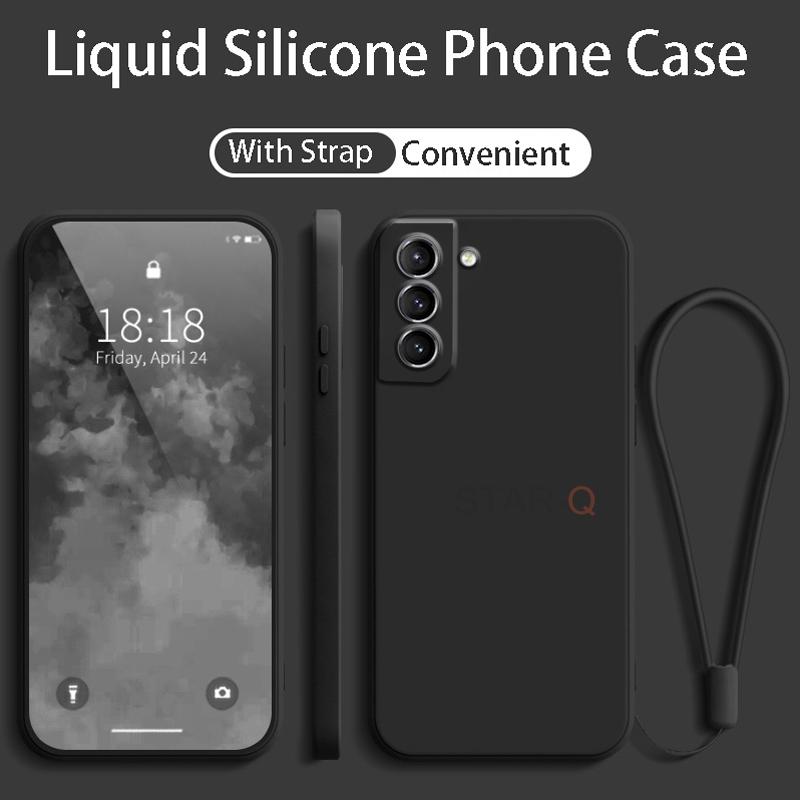 S21FE S 22 21 Strap Liquid Silicone Phone Case For Samsung Galaxy S22 S21 Plus Ultra FE 5G Soft Lanyard Back Cover