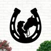 Stylish 1pc Girl And Horse Metal Sign - Elegant Metal Horseshoe Wall Art. A Fashionable Home Decor Item and a Wonderful Holiday