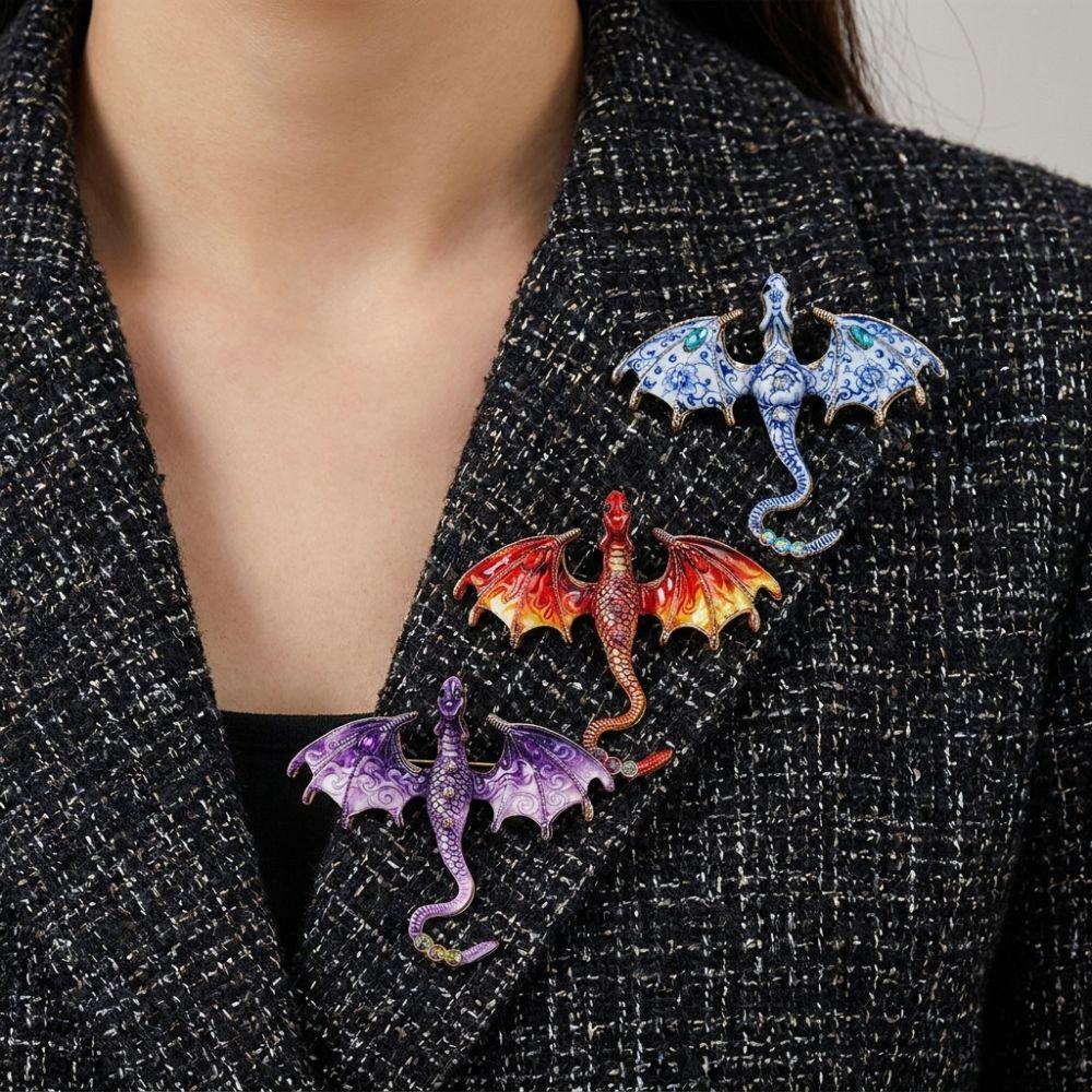 Zinc Zinc Zinc Alloy Crystal Wing Dragon Pin Colorful Rhinestone Animal Dragon Brooch  Daily Wear