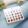 12 Pairs Earrings Set Stud Crystal Pearl Butterfly Flower Heart Women Jewelry