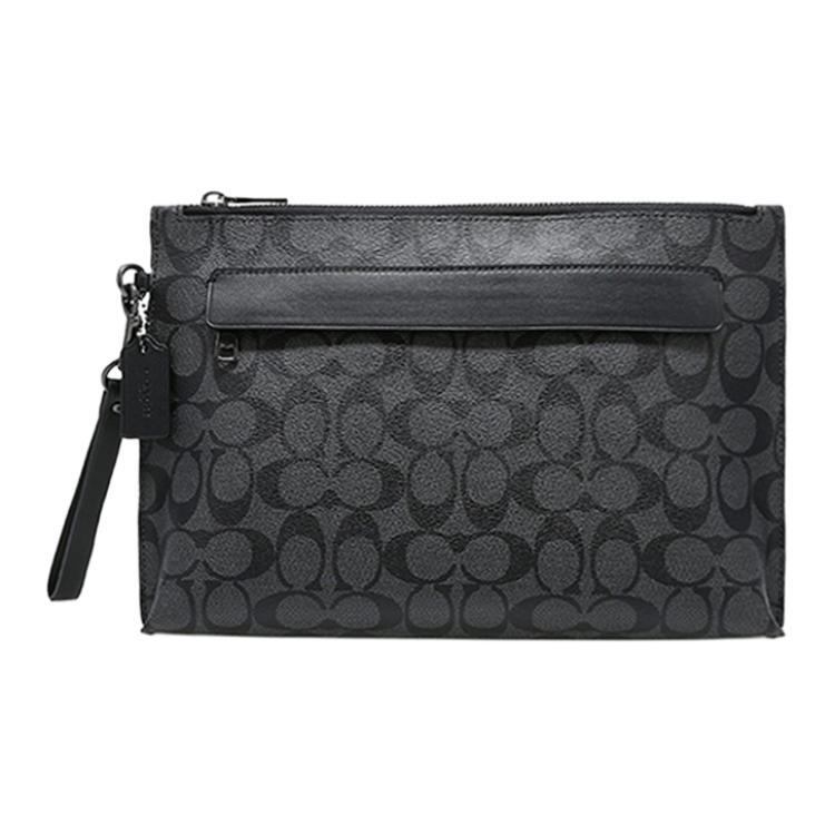 COACH Pouch Coated Canvas Leather Clutch Large Men's Black (Unisex) Clutches 29508 CQBK