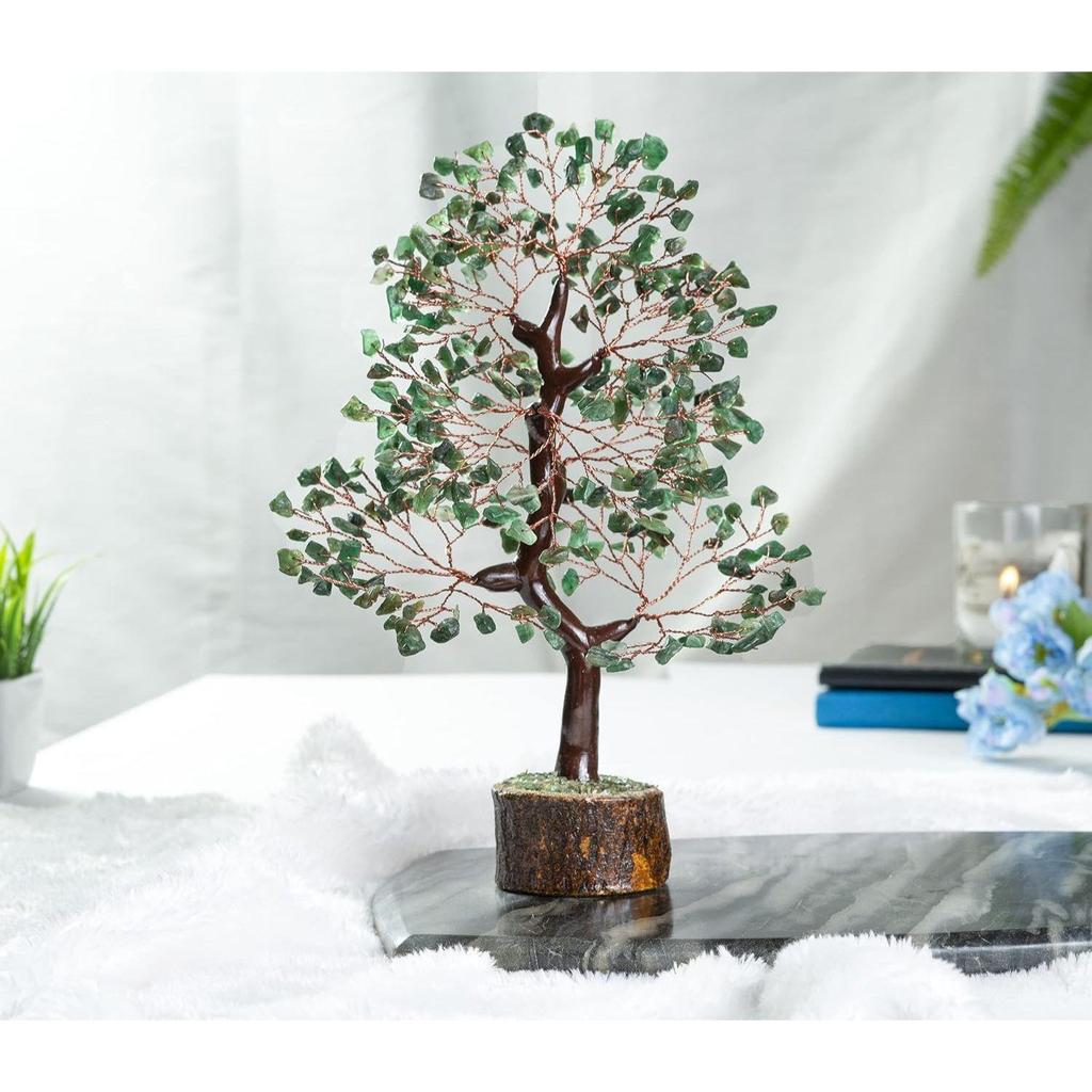 Выставочное денежное дерево на удачу, украшение, подарочный предмет - 10-12 дюймов (Медная проволока цвета зеленого авантюрина)