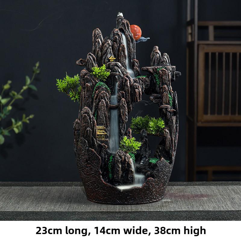 Creative Indoor Backflow Incense Burner: Mountain Stream Design with Agarwood & Sandalwood Aromatherapy for Home Decor