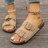 Large Size Cork Slippers Thick Soled Women's Summer Sandals Exposed Toe Beach Casual Sandals, Double Breasted Slippers