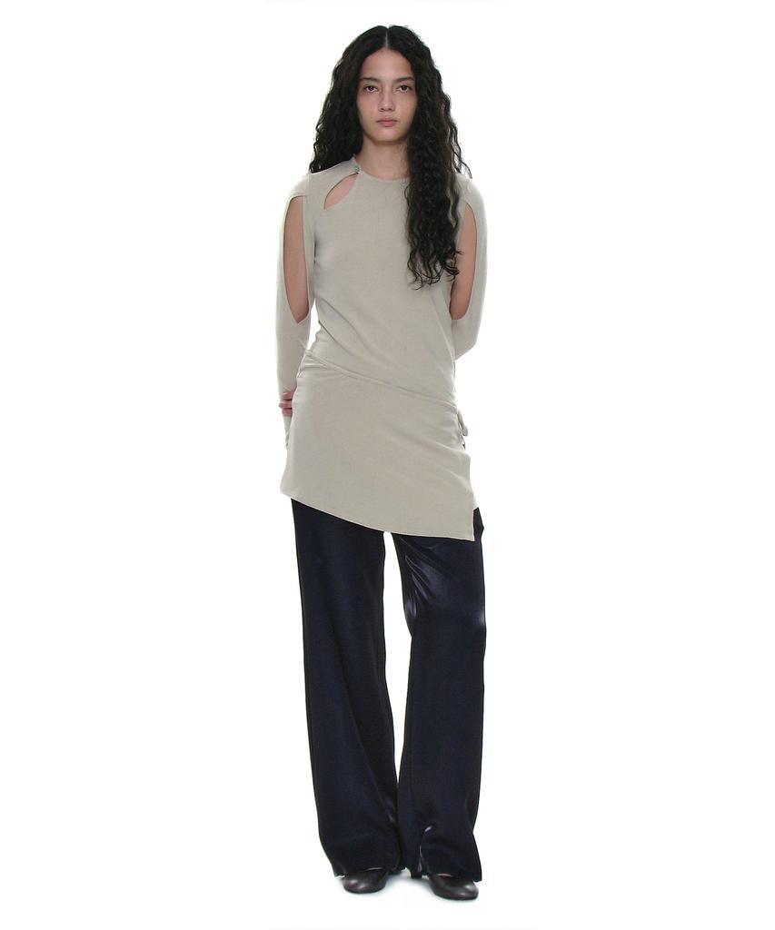 PARTIMENTO WOMEN Multiway Cutout Wrap Jersey Top_Mint Grey