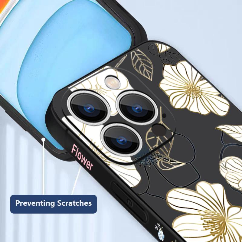 Для iPhone 16E 15 Pro Max 14 Pro 13 12 11 чехол с цветочным узором шнурок TPU мягкая защита линз ударопрочный матовый силиконовый тонкий чехол для телефона