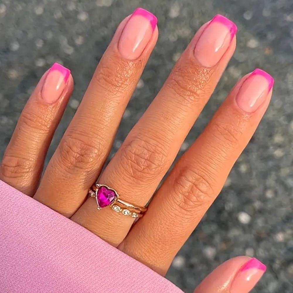 24Pcs Flower Love Heart French Short False Nails Moon Star DIY Nail Extension Daily