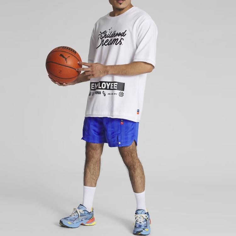 Puma Детские баскетбольные шорты с цветными блоками и логотипом на шнурке, мужские шорты Gem-Blue 539922-01
