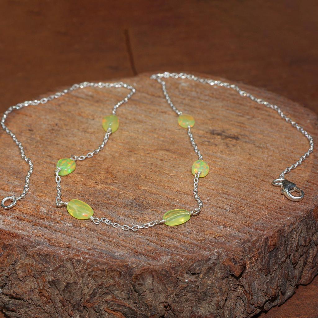 Fire Yellow Opal Tumble Bead Necklace: Sterling Silver, Delicate Gemstone