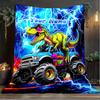 1PC Custom Name Dinosaur Monster Truck Adventure outdooor Flannel blankets Patterns Throw Blanket All-Season Soft Gift for Couch, Bed, Camping gifts