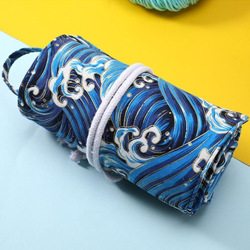 Large Capacity Crochet Hook Organiser Case Built in Zippered Pocket Elastic Slots For Knitting Tool And Crochet Supplies