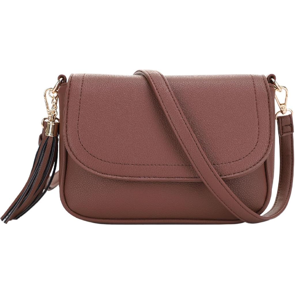 EVVE Small Crossbody Bags for Women Trendy Flap Saddle Purses with Tassel Vegan leather Shoulder bag