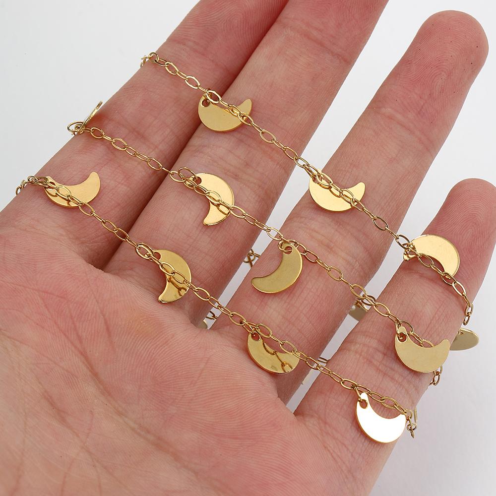2Meters 1Meter Stainless Steel Moon Star Round Disc Link Chain Dangle Charm Chains for Necklace Jewelry Making DIY Waterproof