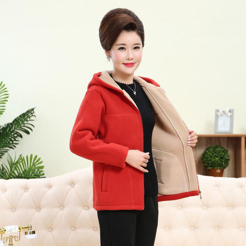 Зимнее пальто женское большого размера для мам, спортивная флисовая рубашка для пожилых людей среднего возраста, женская утепленная верхняя одежда, топы с капюшоном