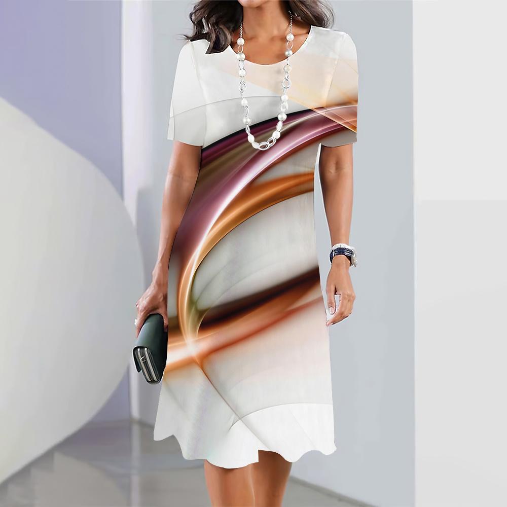 2024 Новые женские платья в полоску с принтом Летнее элегантное платье Женские платья с коротким рукавом Модная одежда больших размеров