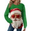 Женская Мода Повседневный Свободный Топ с Круглым Вырезом и Длинным Рукавом с Рождественским Принтом