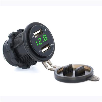 Автомобильный Мотоциклетный 3.1A 2 USB Зарядное Гнездо Водонепроницаемый Зеленый Светодиодный Дисплей Вольтметр