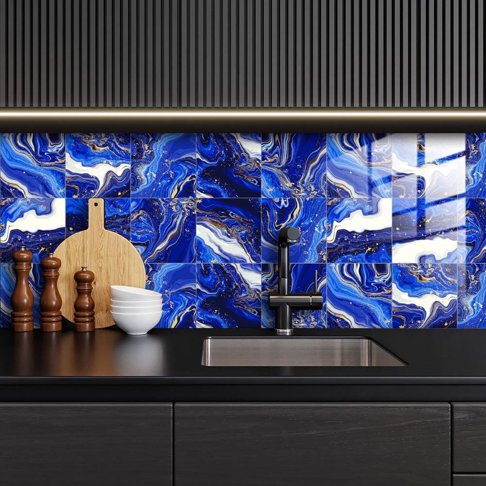 10 шт., наклейка на голубую мраморную плитку, кухонный шкаф, ванная комната, домашний декор, самоклеящаяся кристаллическая твердая пленка, художественные наклейки на стены