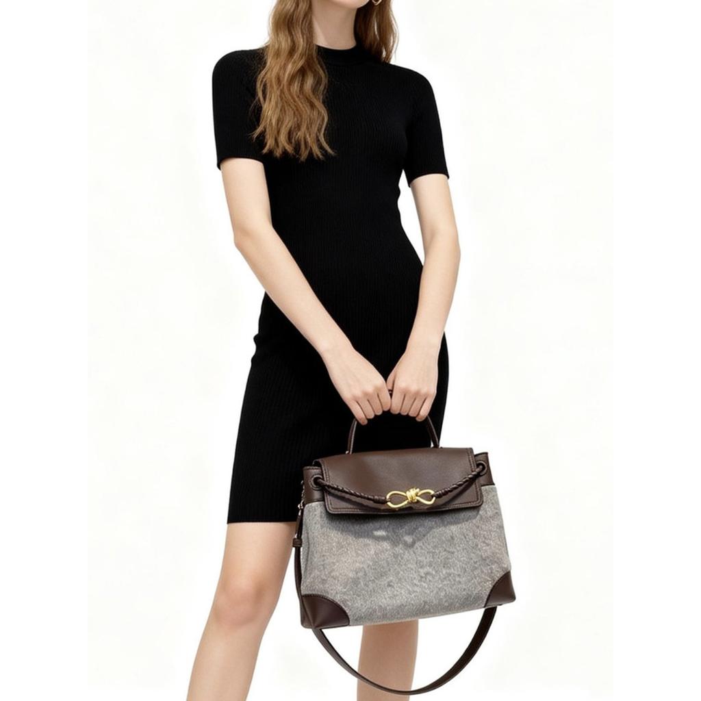 Трансграничная высококачественная шерстяная сумка-тоут женская 2026 новая с пряжкой-бантом сумка через плечо сумка-мессенджер