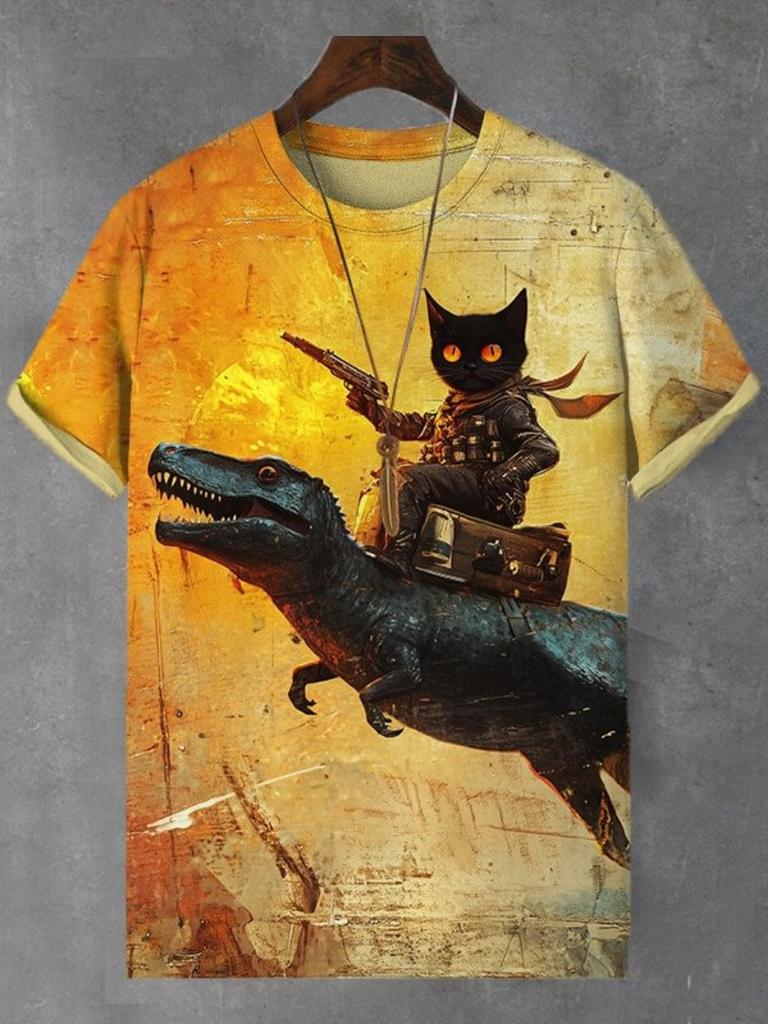 Забавный лазерный кот динозавр арт 3D печатные мужские футболки мужские и женские футболки с коротким рукавом и круглым вырезом свободные повседневные топы с героями мультфильмов