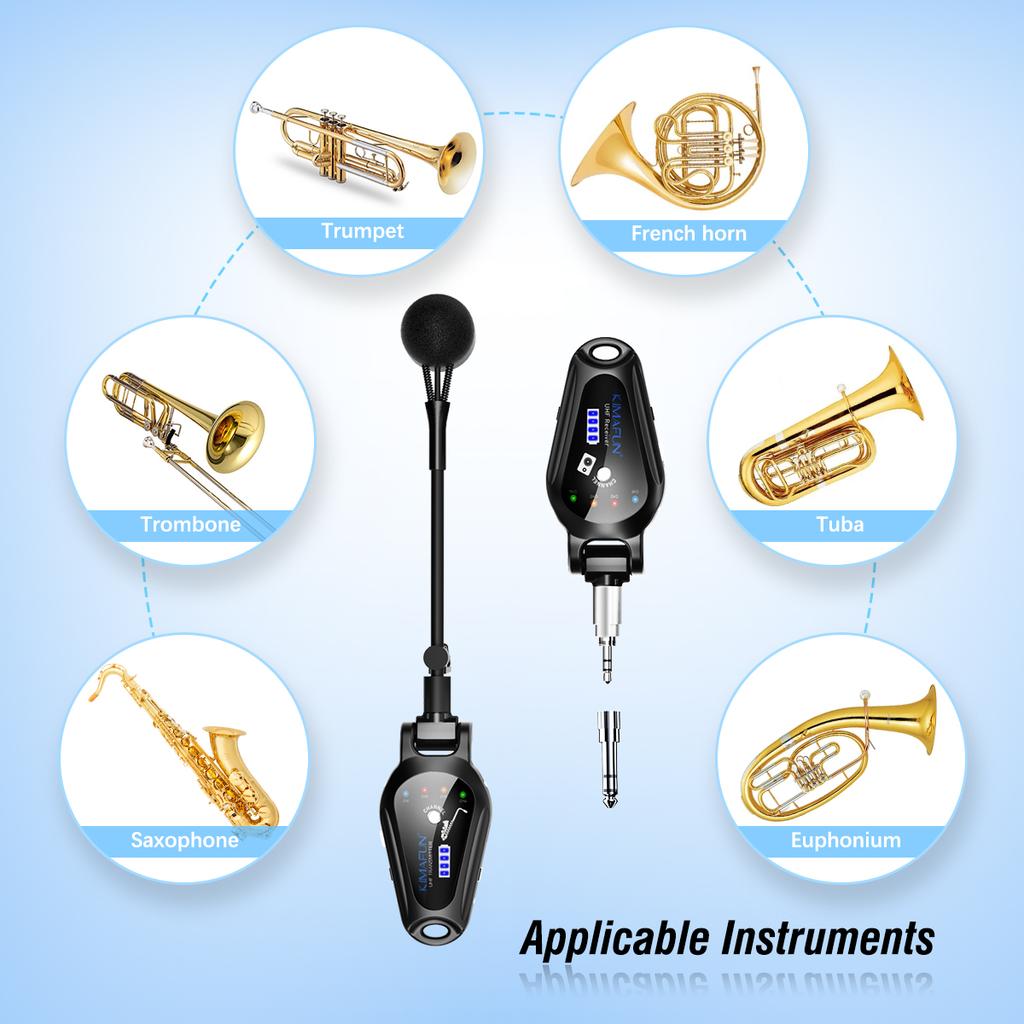 KIMAFUN Clip-On UHF Wireless Saxophone Microphone,with Reverb and Bluetooth Monitoring for Musicians,Audio Mixers,Speakers,PA