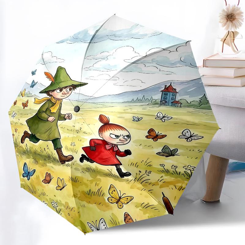 Snufkin Moomin , automatic folding umbrella, portable and foldable design, 8 ribs, a Christmas or birthday gift.
