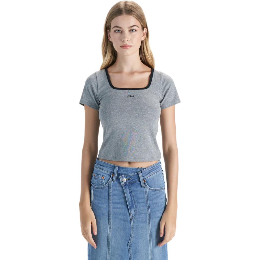 Коллекция Лето 2024 Levis Жаккардовая футболка с квадратным вырезом и короткими рукавами Женские футболки Серый 0019T-0002