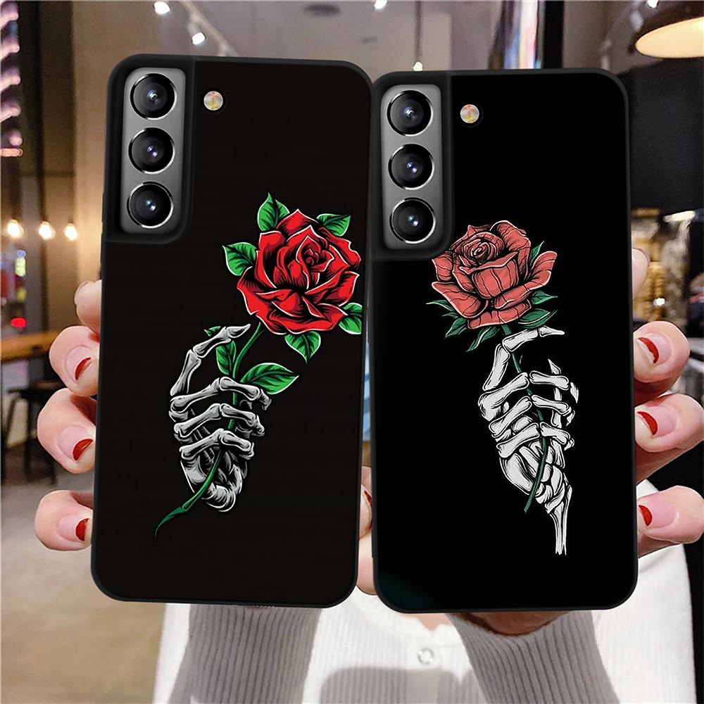 Чехол для телефона Rose для Galaxy S21ultra S23plus S21fe, мягкие чехлы со скелетом для рук для Samsung Galaxy S22 Plus Ultra S20 Fe, черный чехол
