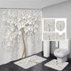 Elegant Bouquet Of Fantastic White Flowers 3D Style Shower Curtain Bathroom Curtain With Bath Rug Carpet Set Floral Home Decor