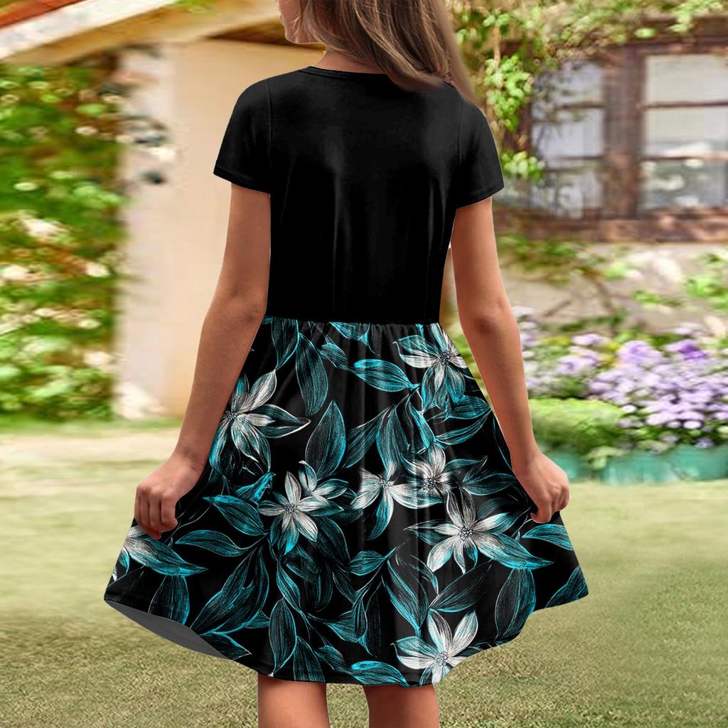 Летнее платье для девочек, однотонное платье без рукавов с принтом и карманом, повседневное платье, вечернее платье с короткими рукавами