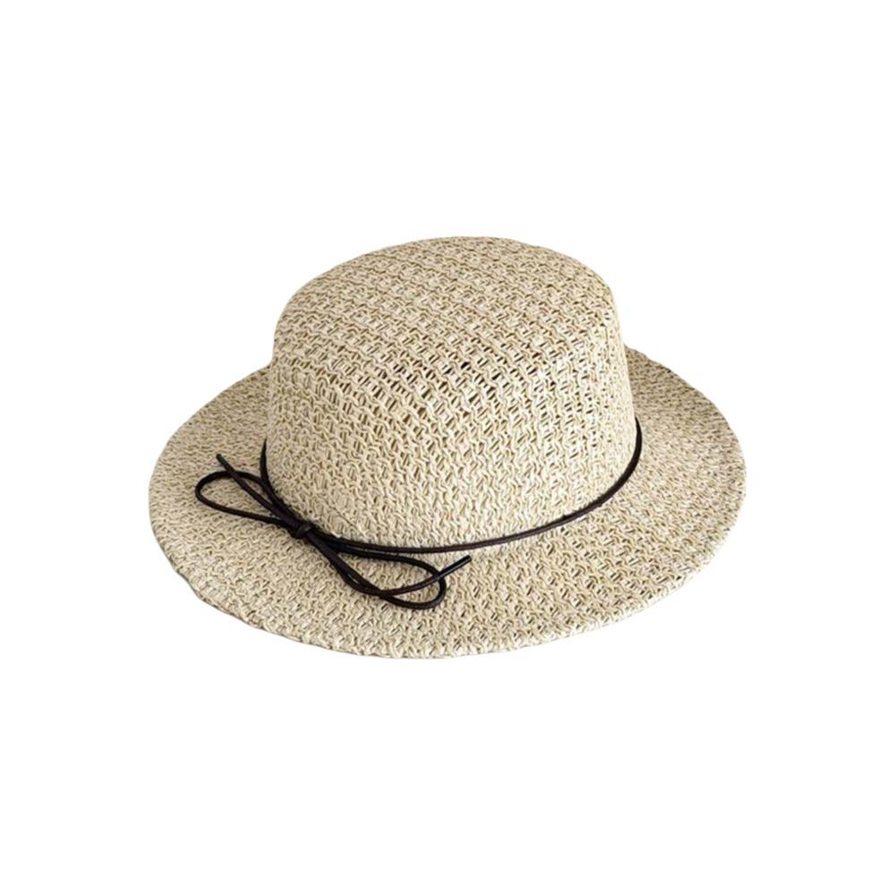 Sun Protection Straw Boater Hat Breathable Mesh Flat Top Beach Hat Handwoven Sun Cap Resort Wear