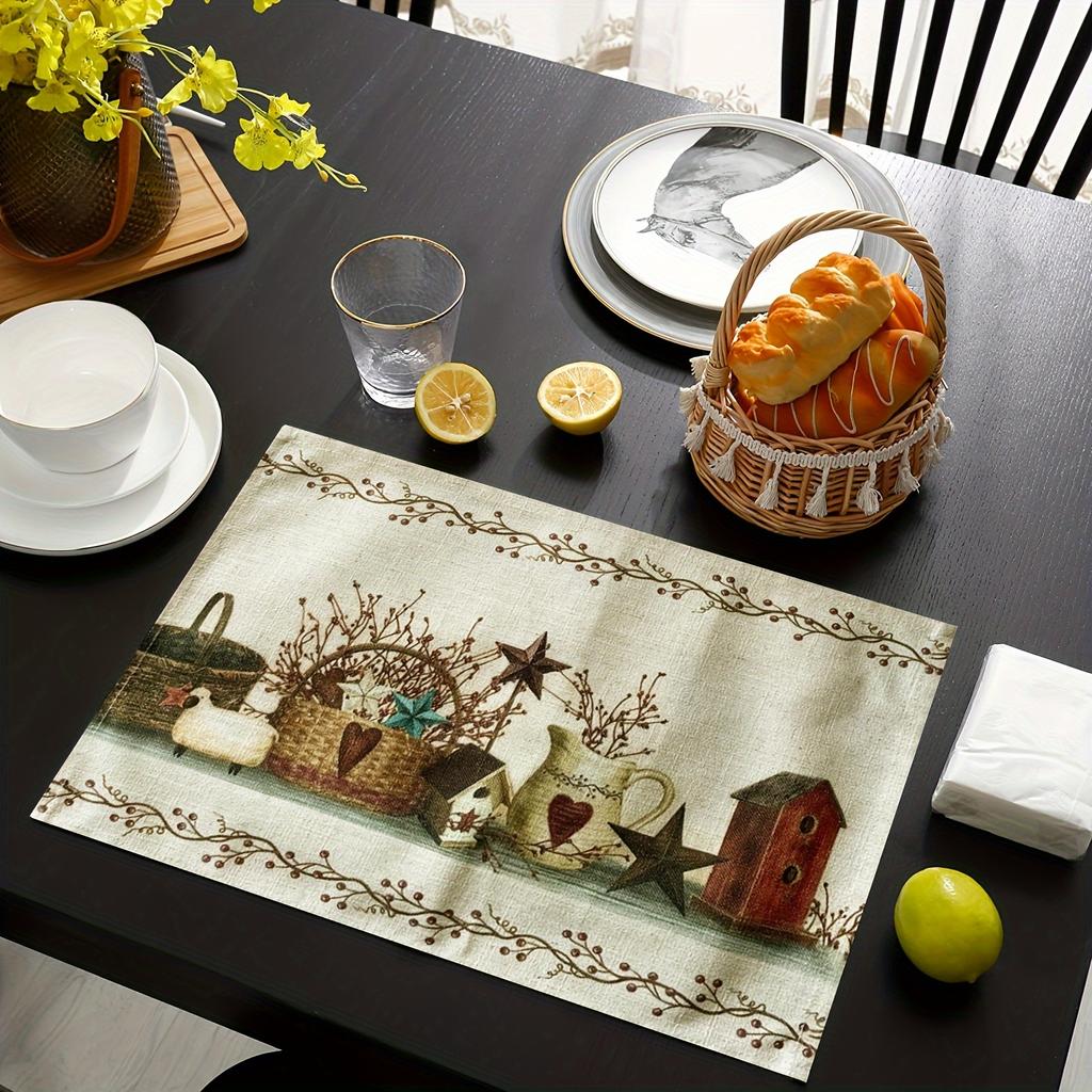 Set of 2/4 Placemats with a Vintage Style Featuring Creative Colorful Prints, Made of Polyester, Heat-Resistant for Dining Tables, Perfect for Room De