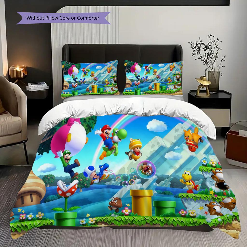 Super Mario Bros Movie Set Threepiece Set 1 Duvet Cover 2 Pillowcase Without Core Bedding Set Christmas Birthday Gift