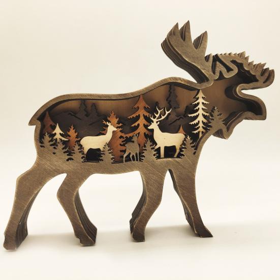 Eco-friendly Compact Craved Creative Forest Elk Ornament Crafts Wooden Elk Ornament