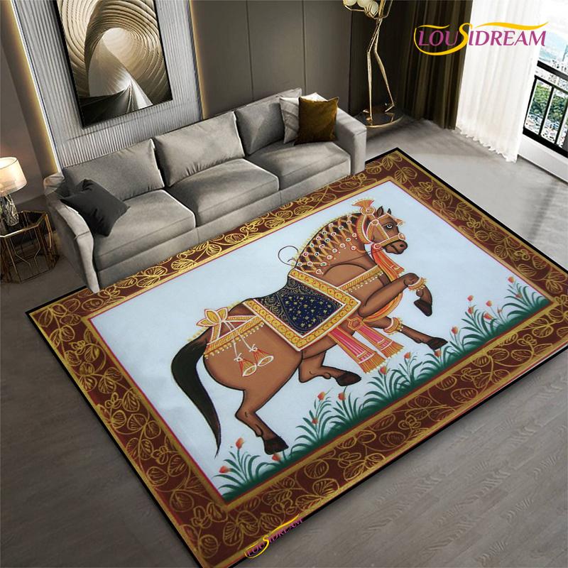 Мода Этническая Рамка Ковер Лошадь Домашний Декор Прямоугольный Ковер для Комнаты Черный Зеленый Оранжевый Гостиная Спальня Прикроватный Напольный Коврик для Стола
