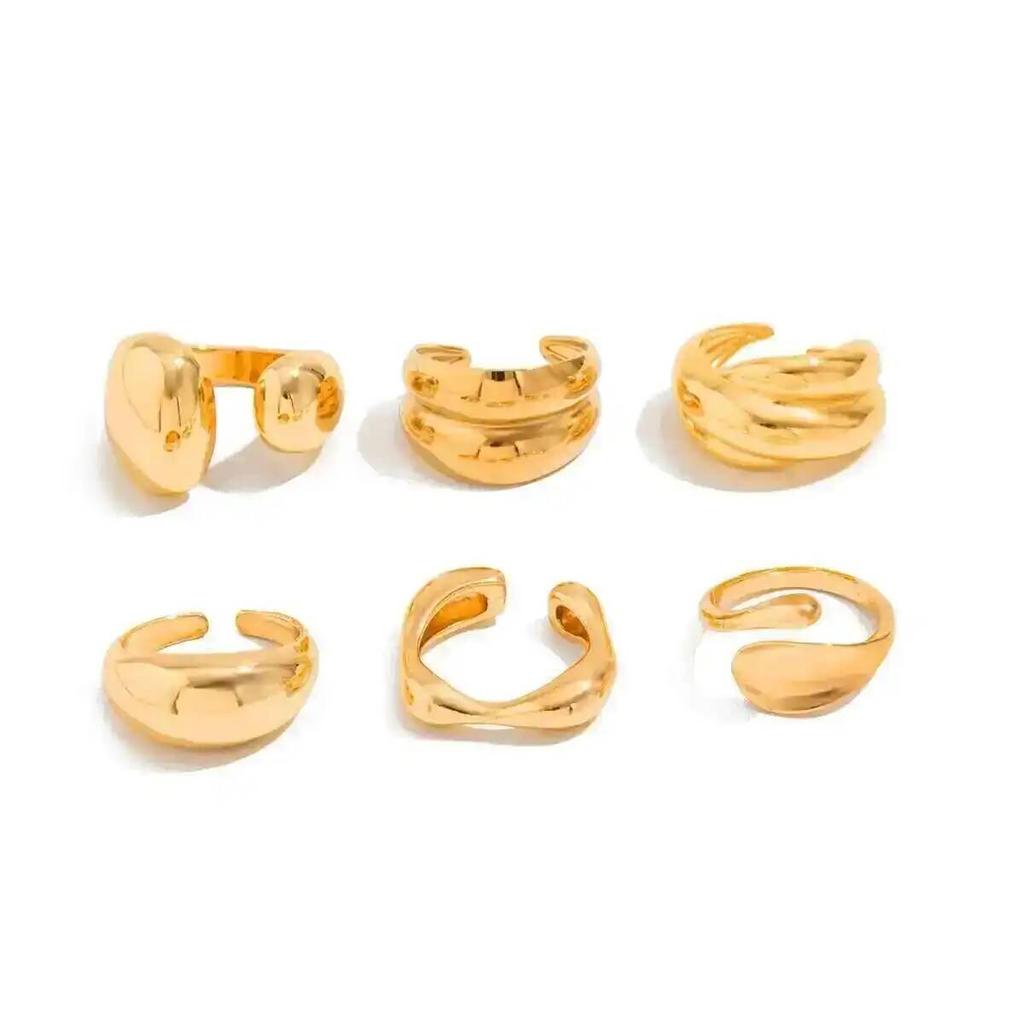 Ingemark 6Pcs/Set Classic Irregular Water Drop Open Rings for Women New Trend Punk Gold Color Geometric Ring Couple Jewelry Gift