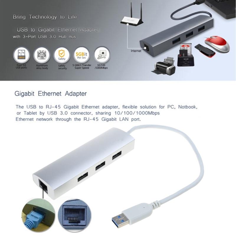 Адаптеры USB3.0 к Ethernet 3-портовый USB3.0-хаб с 1 гигабитным портом Ethernet Сетевые адаптеры-расширители для ноутбуков
