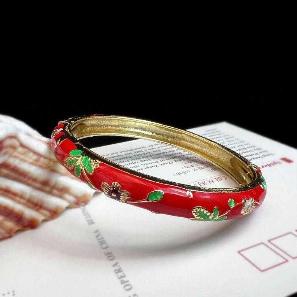 Enamel Peony Filigree Flower Bangle Double Bangle Women's Hand Bracelet Gifts for Women Girl