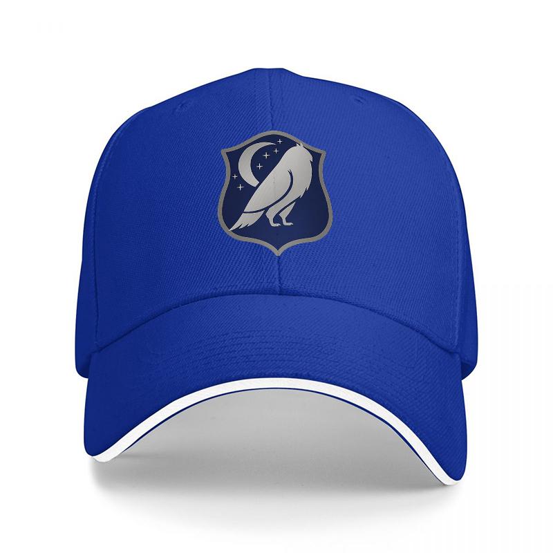 Night Owl Shield Logo Baseball Cap Black with White Trim and Blue Crest Design for Unisex and Women Casual Streetwear Hat