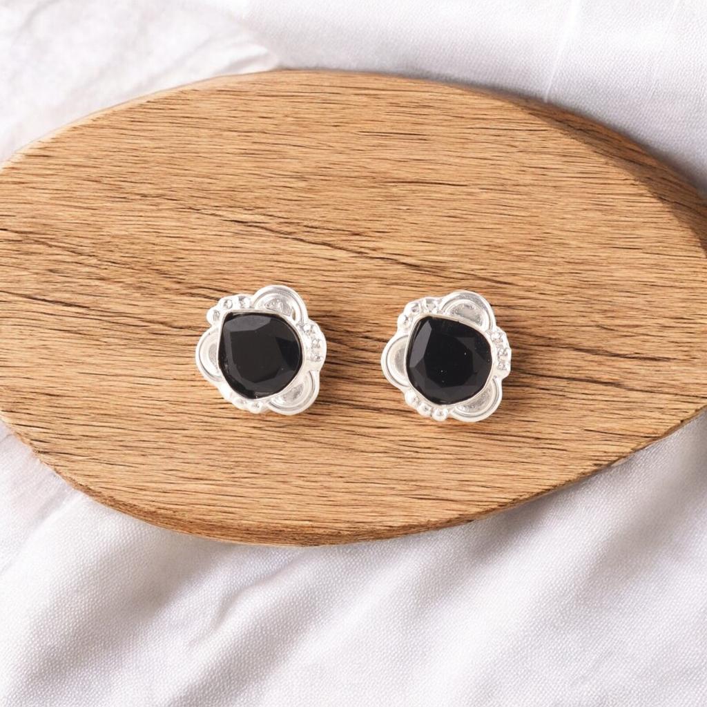 Natural Black Onyx Earrings 925 Stamped Silver Handmade Jewelry Anniversary Gift EE-159-17