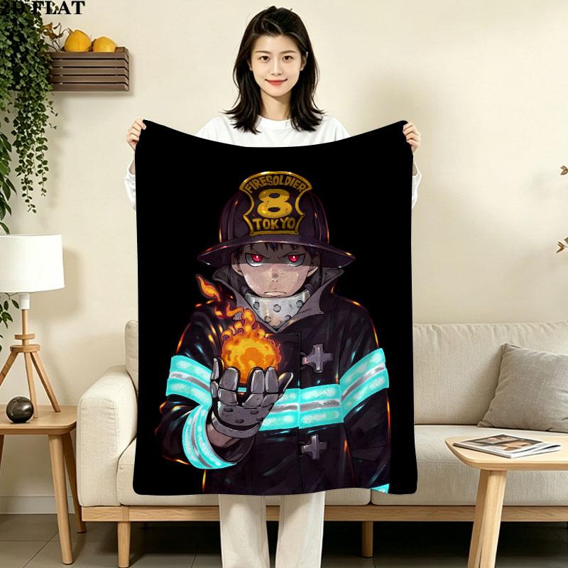 1PC Fire Force Patterned Flannel Blanket Suitable For All Seasons For Home Decor Warmth And Comfort Gifts Holiday Present