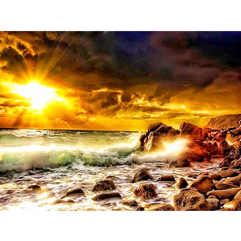 Алмазная картина 5D DIY Приморский Полный дрель Квадратная Алмазная вышивка Закат Картина горный хрусталь Пейзаж Настенный декор